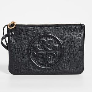 Tory Burch Perry Bombe leather wristlet black BRAND NEW WITH TAGS